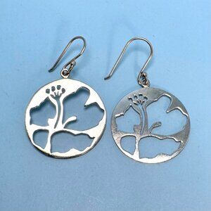 VTG Sterling Silver 925 Cut Out Flower Design Circle Earrings Size 1.5'' Length
